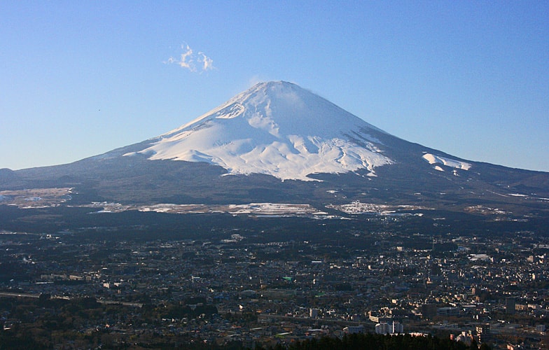 富士山をバックに教習